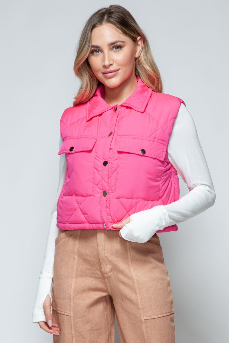 Snobbish Snap Down Quilted Crop Vest - S. M. & Co.