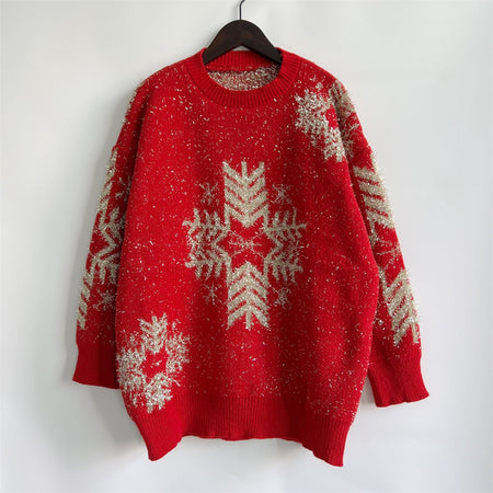 Snowflake Pattern Long Sleeve Sweater - S. M. & Co.