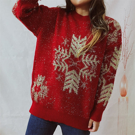 Snowflake Pattern Long Sleeve Sweater - S. M. & Co.