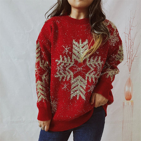 Snowflake Pattern Long Sleeve Sweater - S. M. & Co.