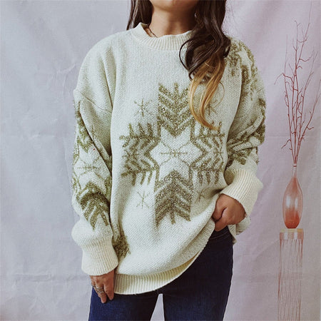 Snowflake Pattern Long Sleeve Sweater - S. M. & Co.