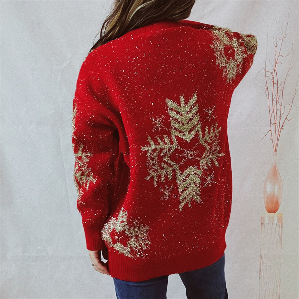 Snowflake Pattern Long Sleeve Sweater - S. M. & Co.