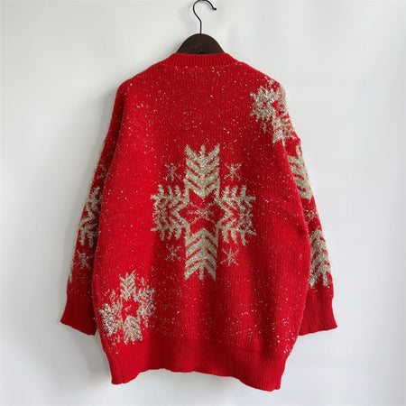 Snowflake Pattern Long Sleeve Sweater - S. M. & Co.