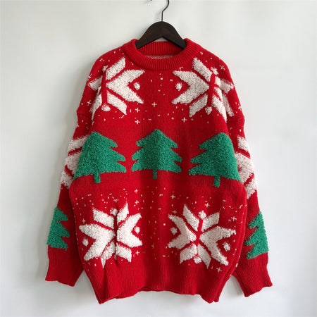 Snowflake Round Neck Long Sleeve Sweater - S. M. & Co.