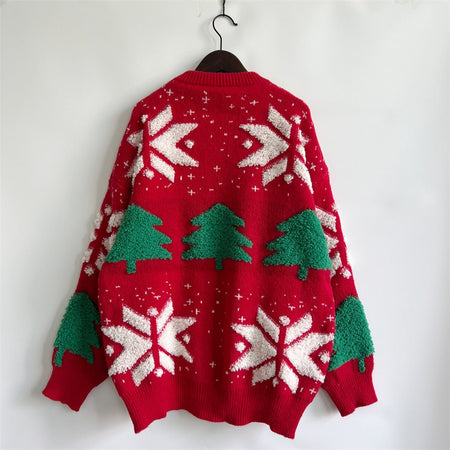 Snowflake Round Neck Long Sleeve Sweater - S. M. & Co.