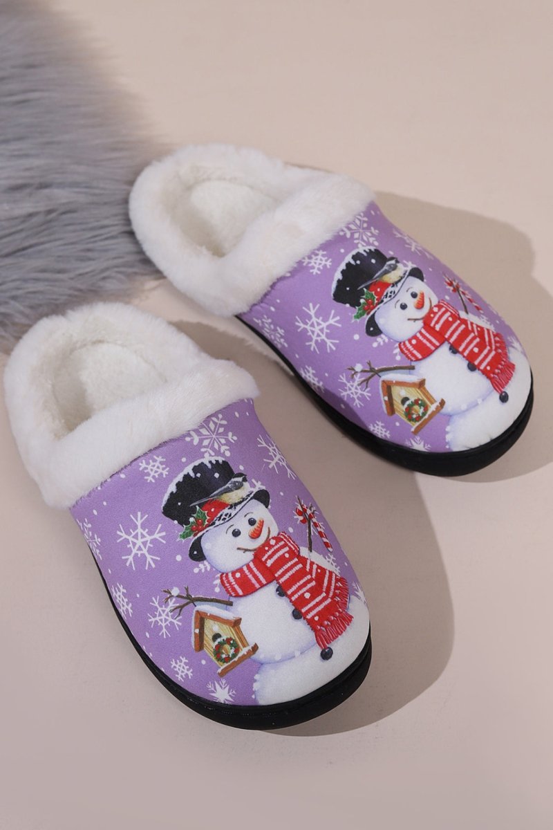 Snowman Round Toe Faux Fur Slippers - S. M. & Co.