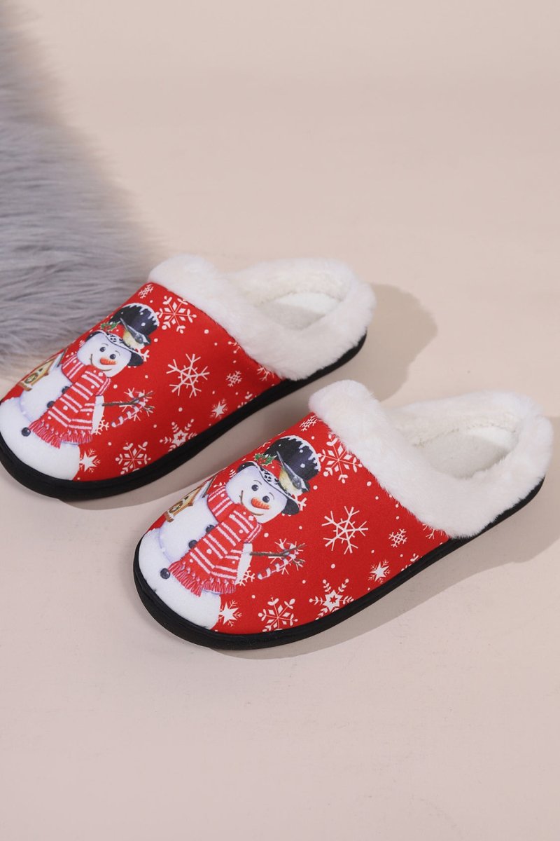 Snowman Round Toe Faux Fur Slippers - S. M. & Co.