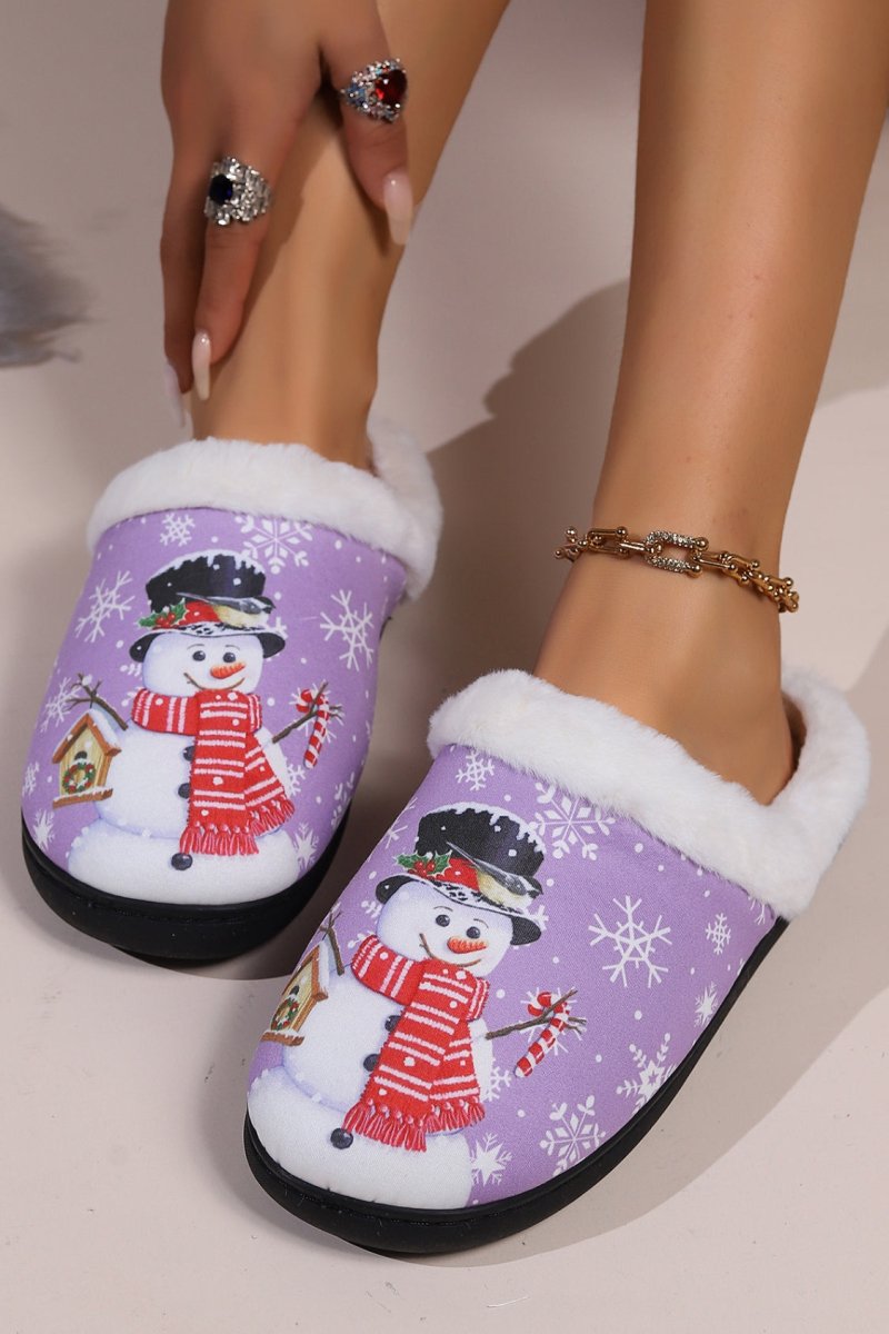 Snowman Round Toe Faux Fur Slippers - S. M. & Co.