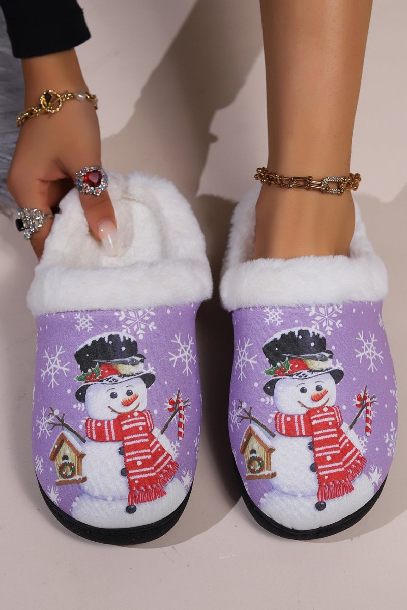 Snowman Round Toe Faux Fur Slippers - S. M. & Co.