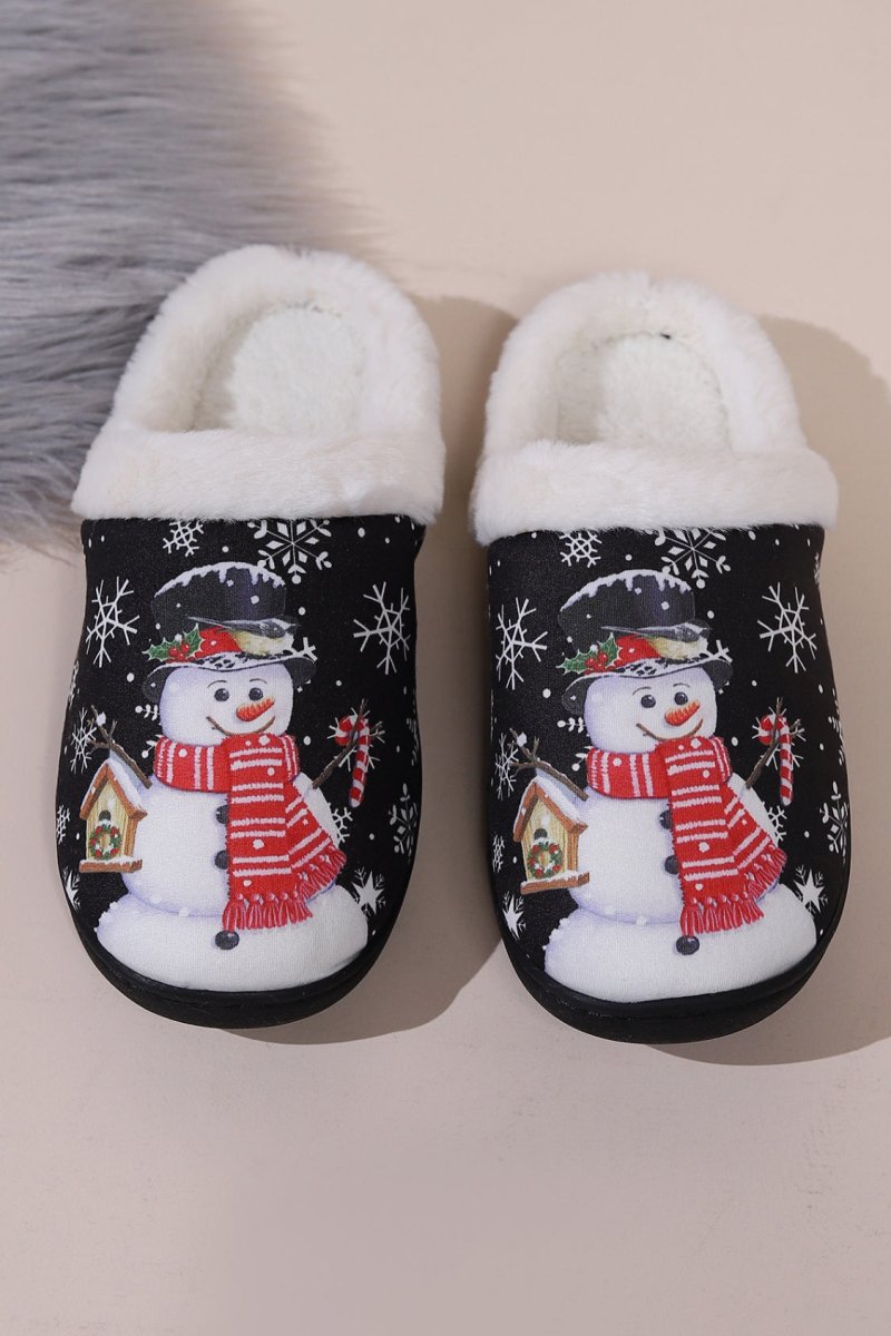 Snowman Round Toe Faux Fur Slippers - S. M. & Co.