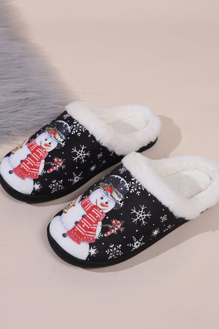 Snowman Round Toe Faux Fur Slippers - S. M. & Co.