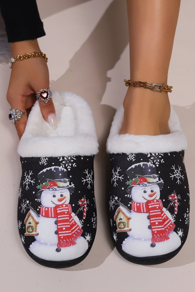 Snowman Round Toe Faux Fur Slippers - S. M. & Co.