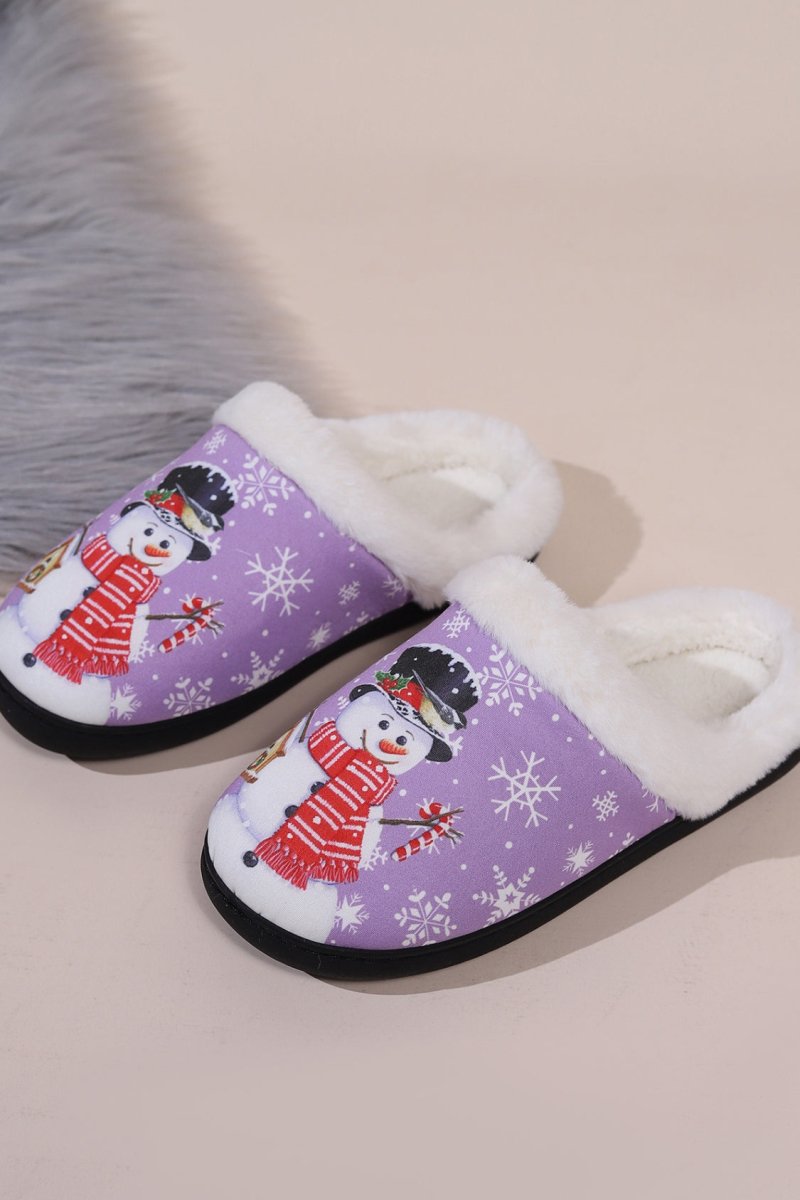 Snowman Round Toe Faux Fur Slippers - S. M. & Co.