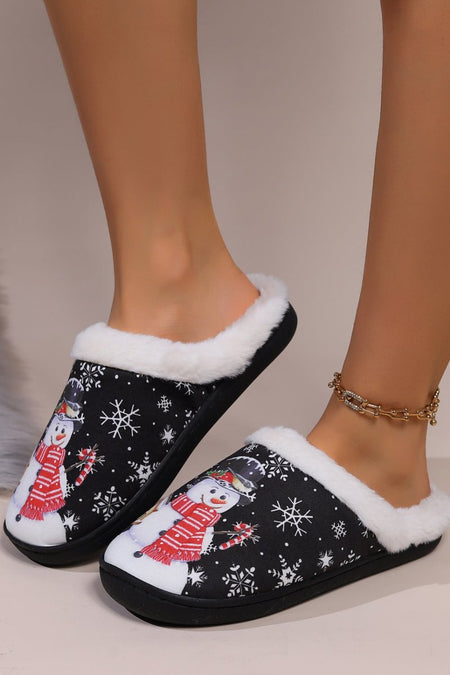 Snowman Round Toe Faux Fur Slippers - S. M. & Co.