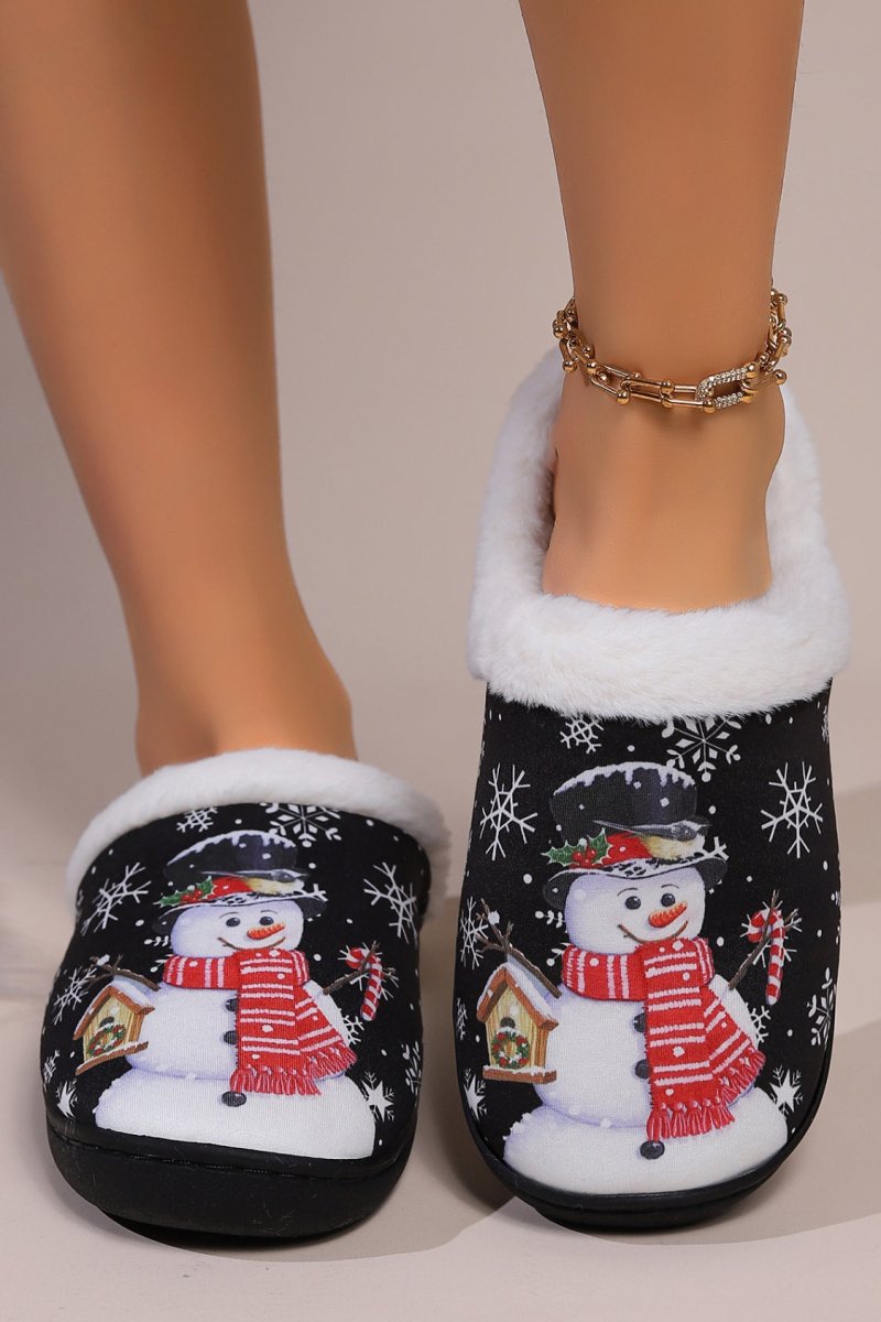 Snowman Round Toe Faux Fur Slippers - S. M. & Co.