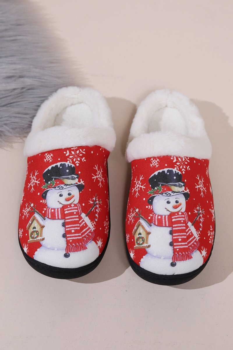 Snowman Round Toe Faux Fur Slippers - S. M. & Co.