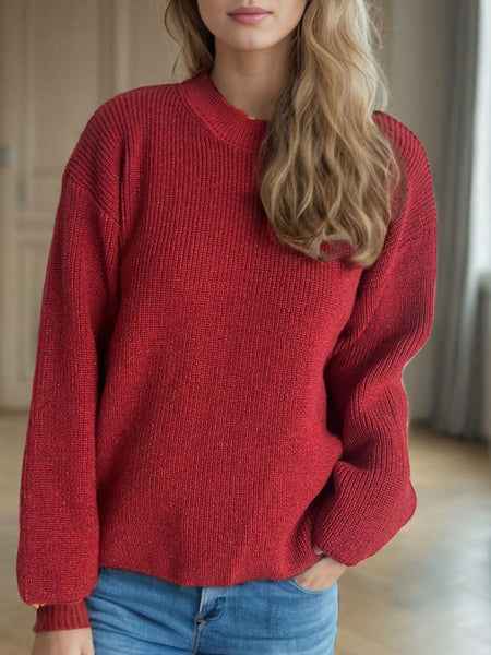 Solid Color Round Neck Long Sleeve Sweater - S. M. & Co.