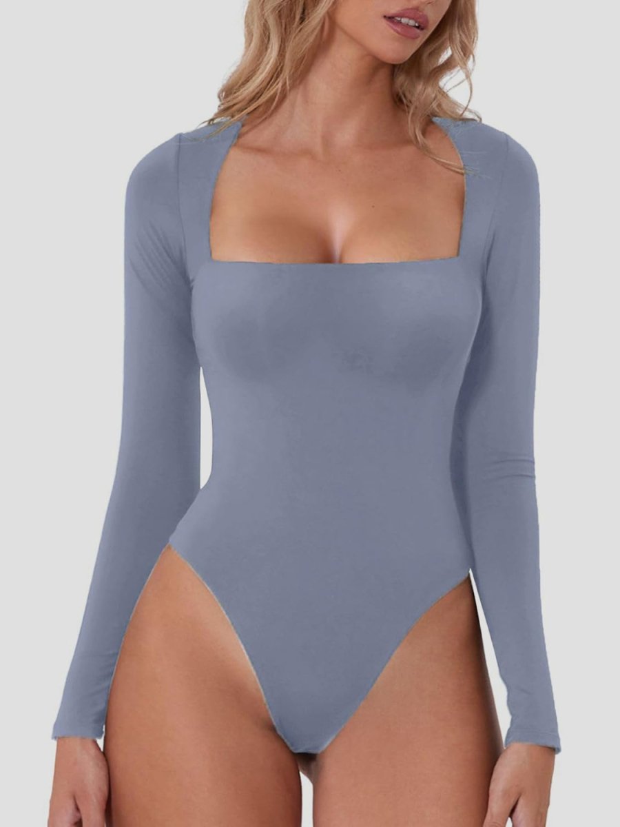 Square Neck Long Sleeve Bodysuit - S. M. & Co.