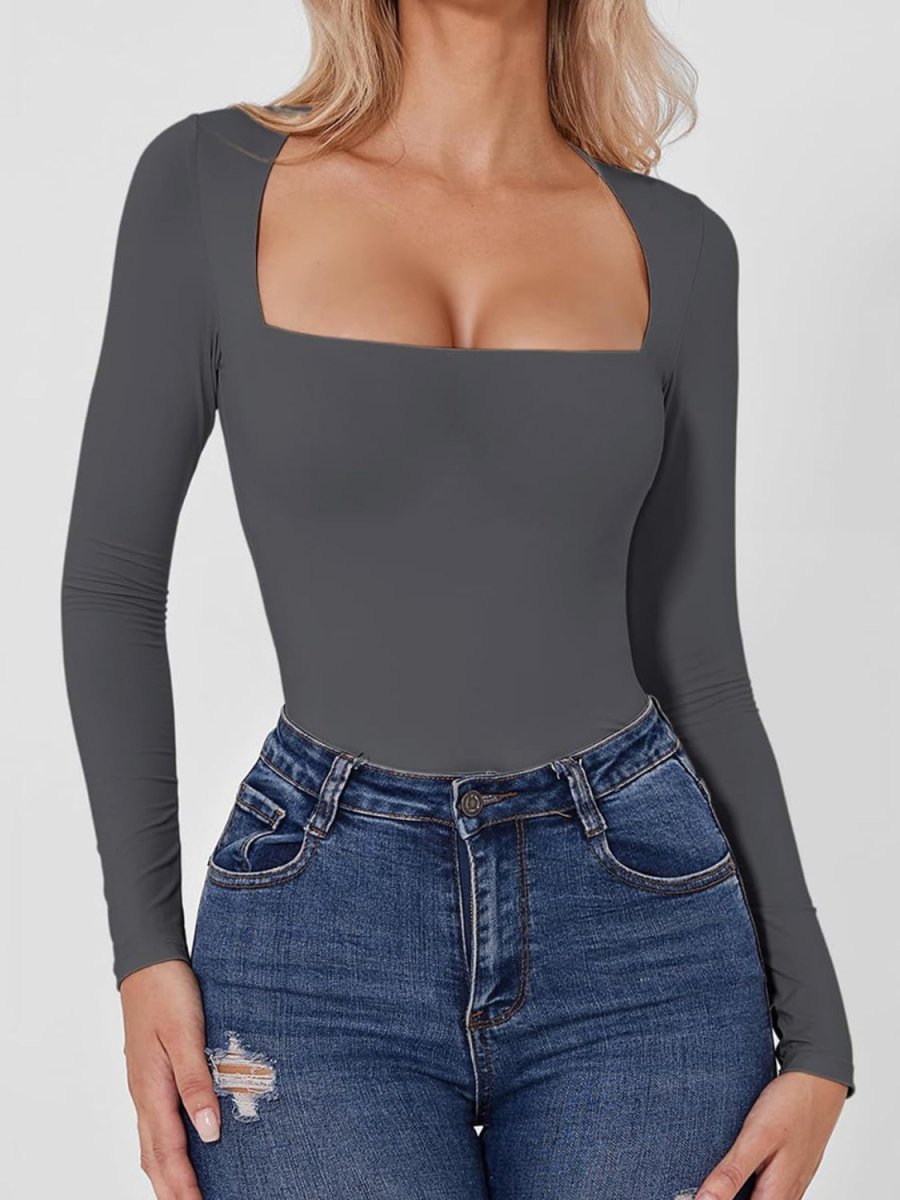 Square Neck Long Sleeve Bodysuit - S. M. & Co.