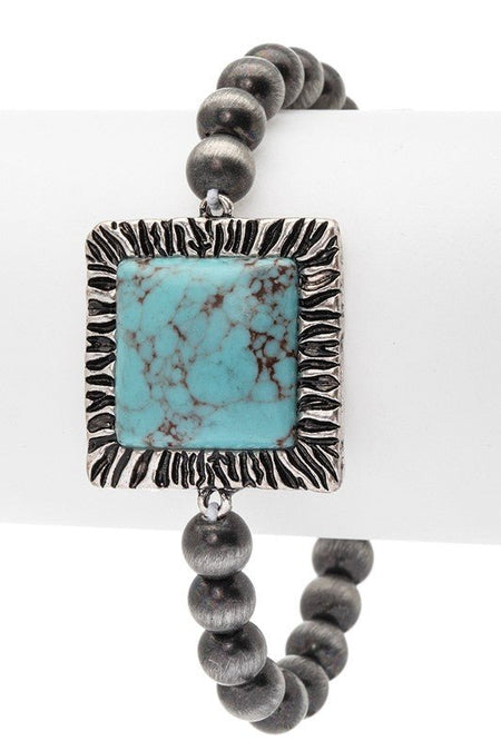 Square Stone Navajo Beads Stretch Bracelet - S. M. & Co.