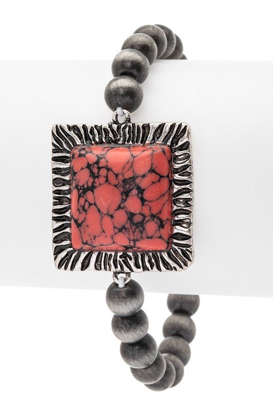 Square Stone Navajo Beads Stretch Bracelet - S. M. & Co.