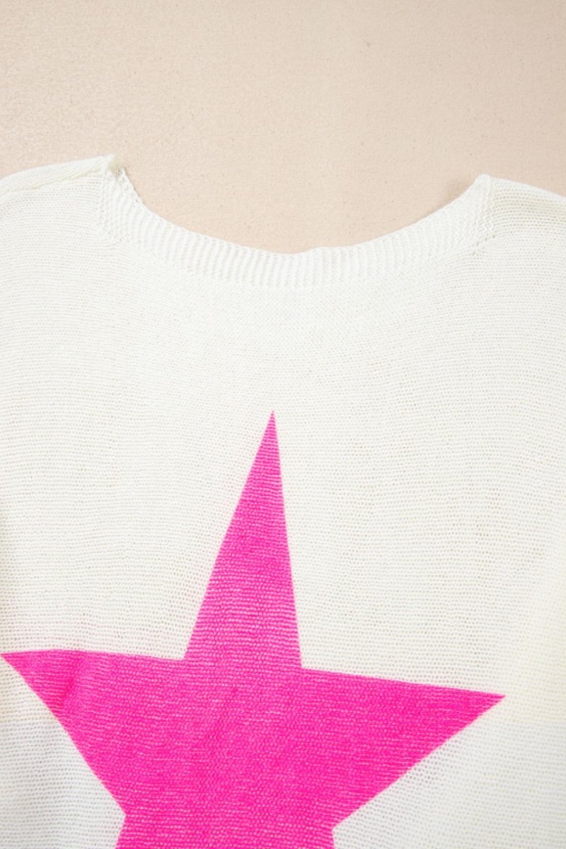 Star Contrast Round Neck Long Sleeve Knit Top - S. M. & Co.