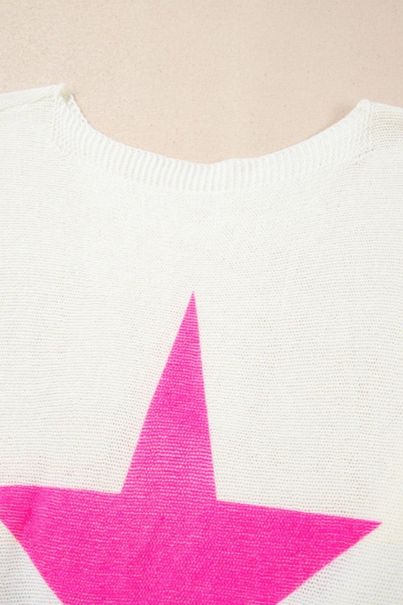 Star Contrast Round Neck Long Sleeve Knit Top - S. M. & Co.