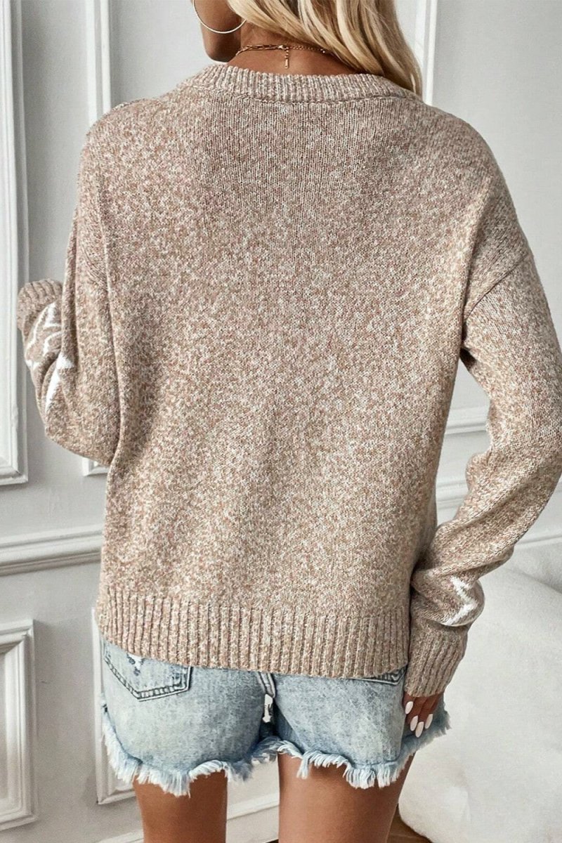 Star Round Neck Dropped Shoulder Sweater - S. M. & Co.