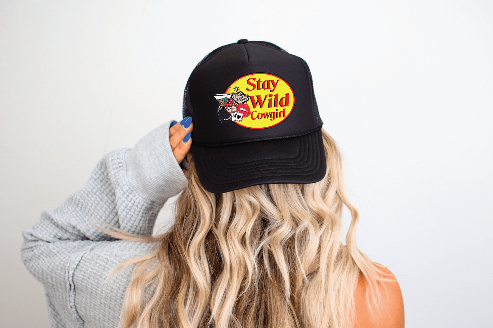 Stay Wild Cowgirl DTF Printed Black Trucker Hat - S. M. & Co.