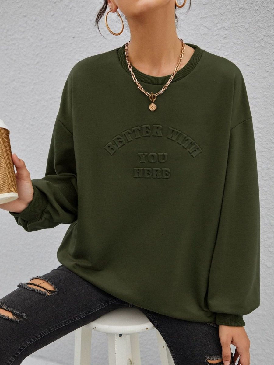 Stereoscopic Letter Round Neck Long Sleeve Sweatshirt - S. M. & Co.