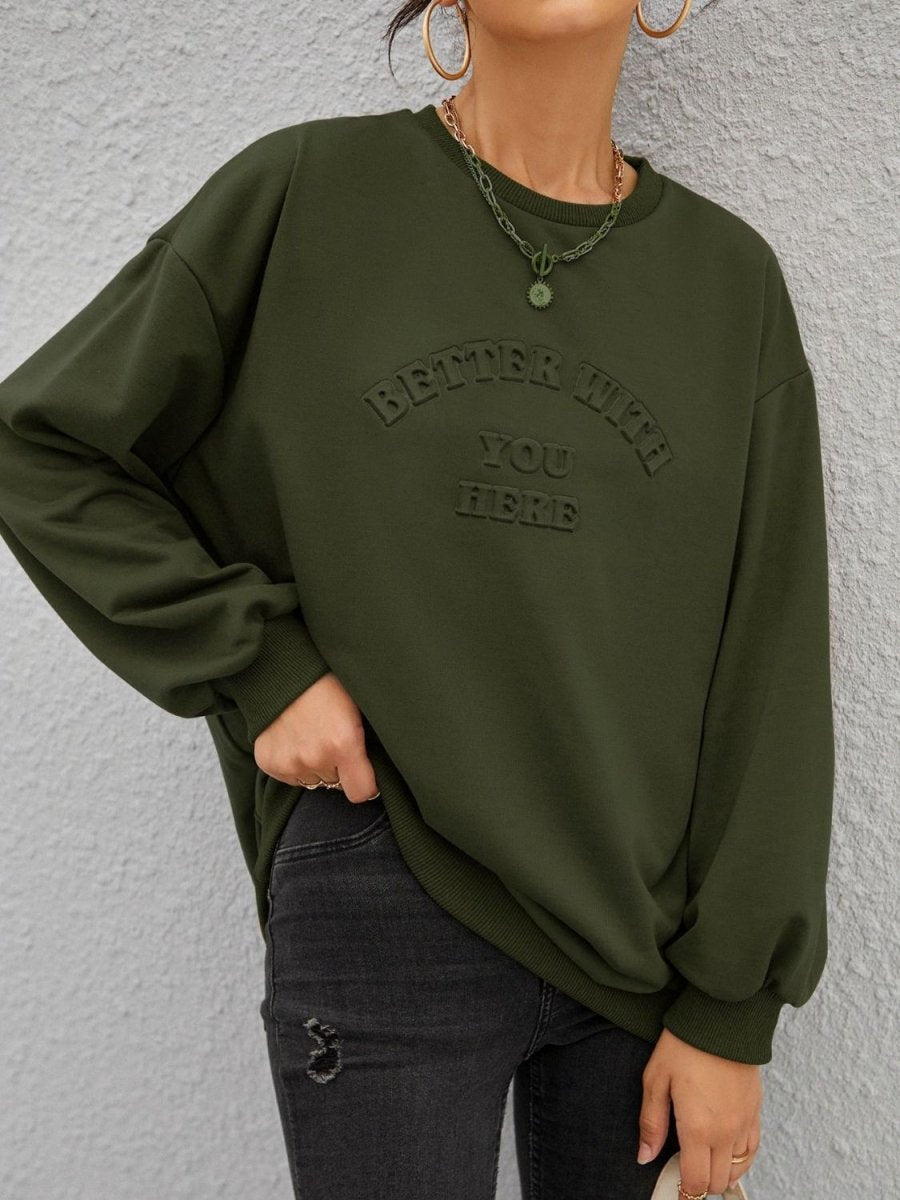 Stereoscopic Letter Round Neck Long Sleeve Sweatshirt - S. M. & Co.