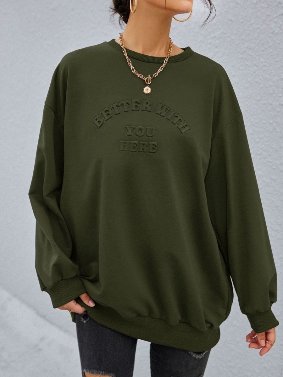 Stereoscopic Letter Round Neck Long Sleeve Sweatshirt - S. M. & Co.