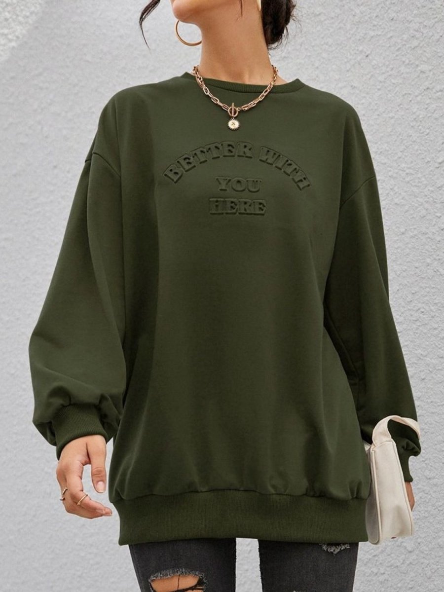 Stereoscopic Letter Round Neck Long Sleeve Sweatshirt - S. M. & Co.