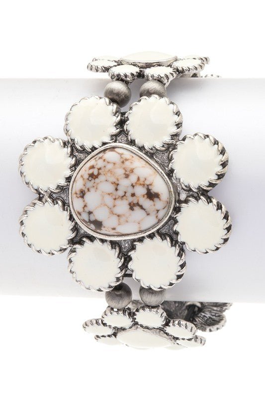 Stone Enamel Flower Iconic Stretch Bracelet - S. M. & Co.