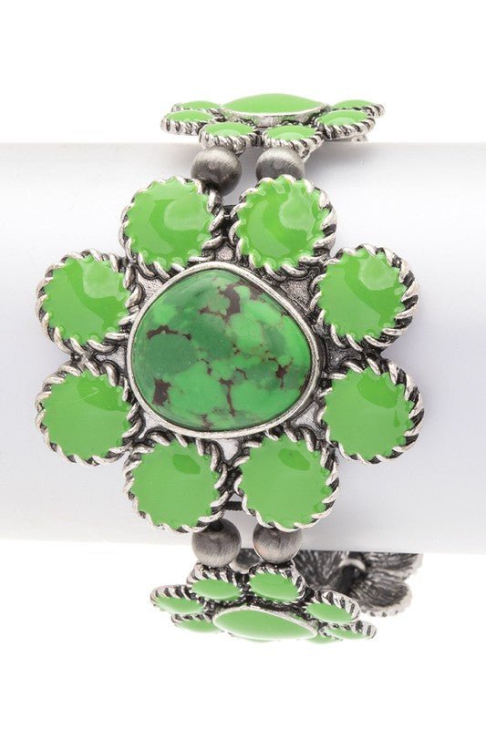 Stone Enamel Flower Iconic Stretch Bracelet - S. M. & Co.