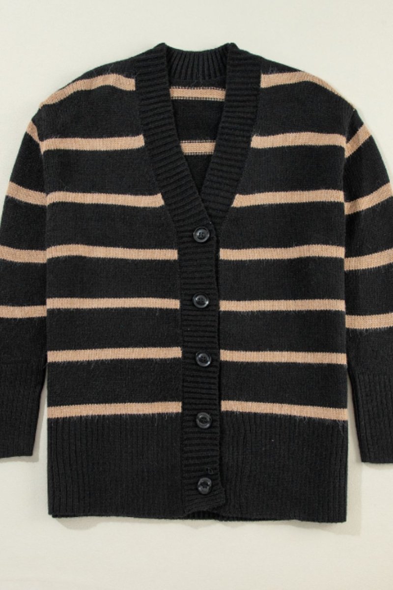 Striped Button Down Long Sleeve Cardigan - S. M. & Co.