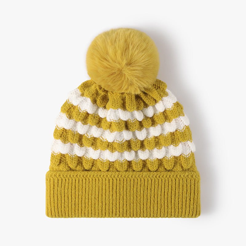 Striped Contrast Knit Hat with Pom - pom - S. M. & Co.