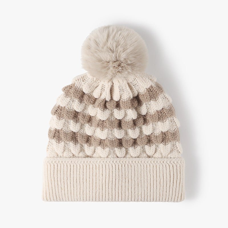 Striped Contrast Knit Hat with Pom - pom - S. M. & Co.