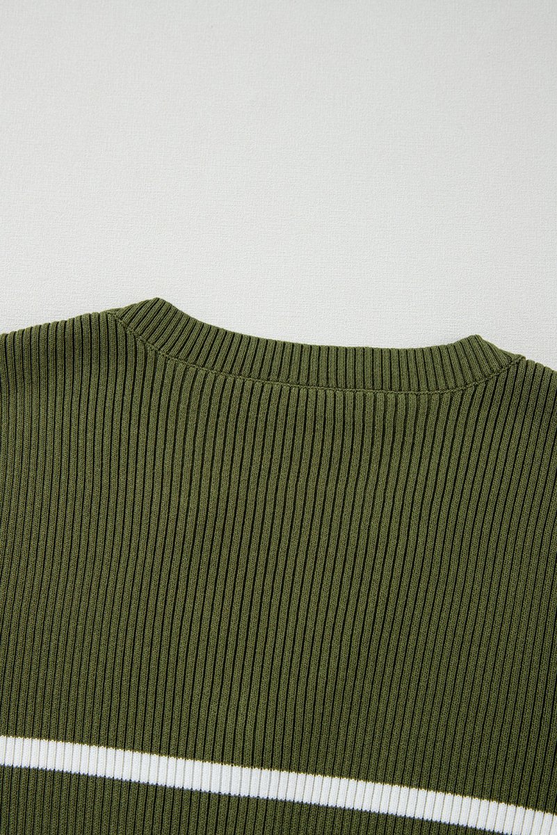 Striped Contrast Long Sleeve Knit Top - S. M. & Co.