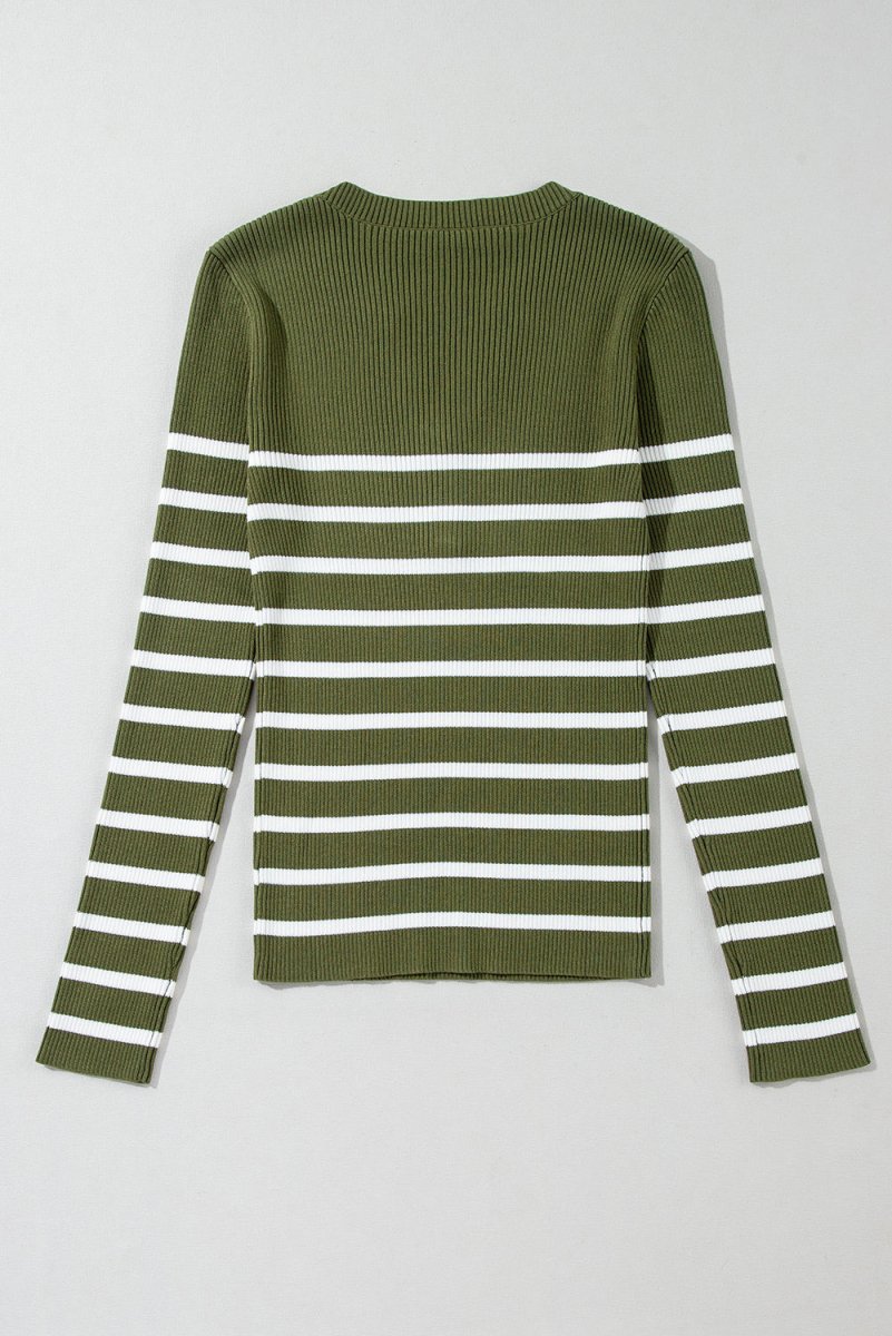 Striped Contrast Long Sleeve Knit Top - S. M. & Co.