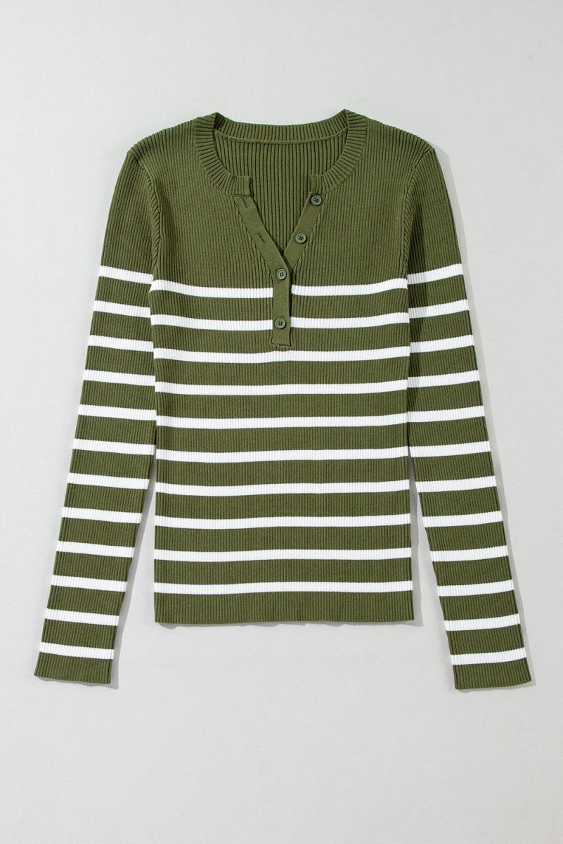 Striped Contrast Long Sleeve Knit Top - S. M. & Co.