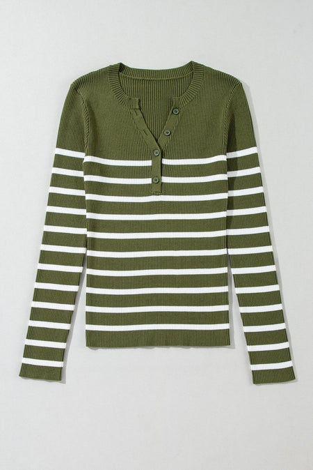 Striped Contrast Long Sleeve Knit Top - S. M. & Co.