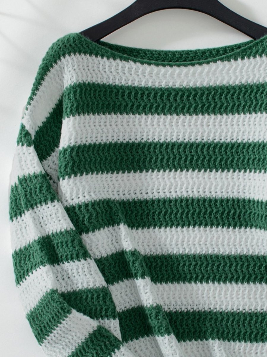 Striped Dropped Shoulder Long Sleeve Sweater - S. M. & Co.