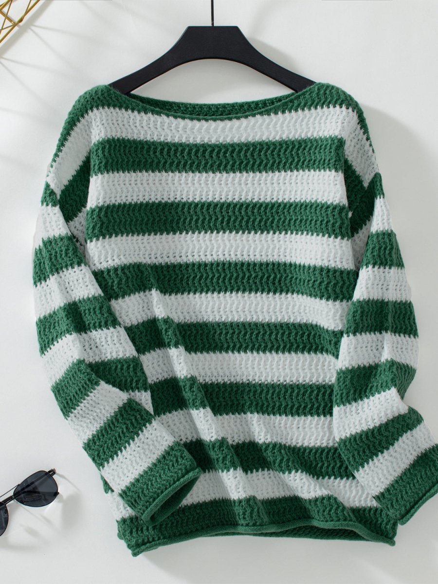 Striped Dropped Shoulder Long Sleeve Sweater - S. M. & Co.