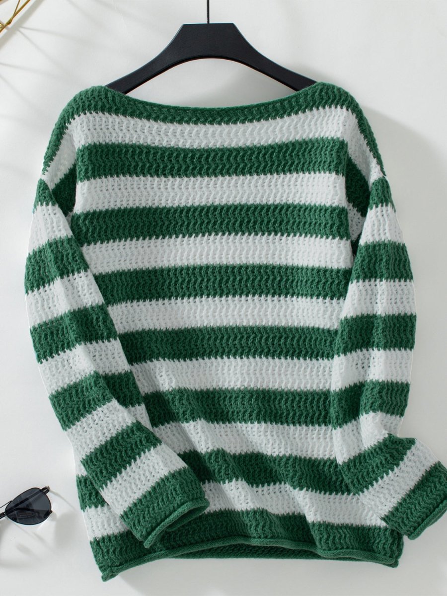 Striped Dropped Shoulder Long Sleeve Sweater - S. M. & Co.