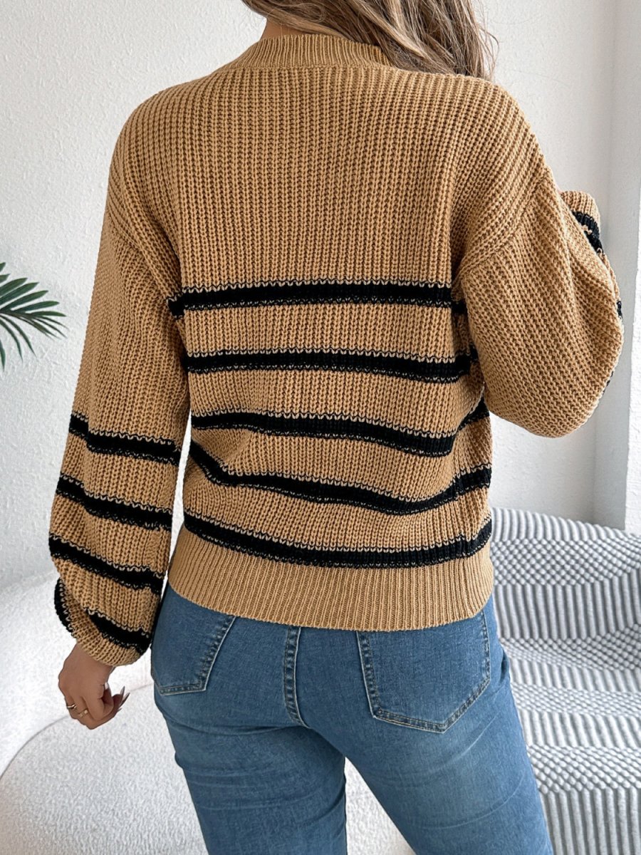 Striped Round Neck Long Sleeve Sweater - S. M. & Co.