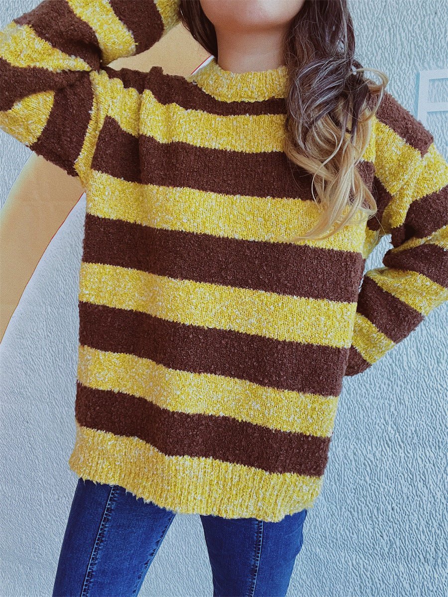 Striped Round Neck Long Sleeve Sweater - S. M. & Co.