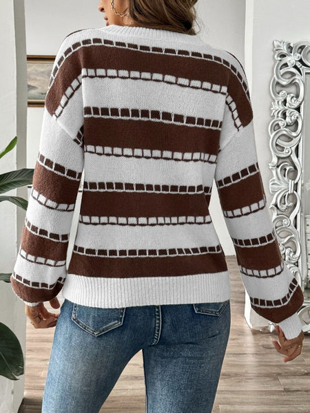 Striped Round Neck Long Sleeve Sweater - S. M. & Co.