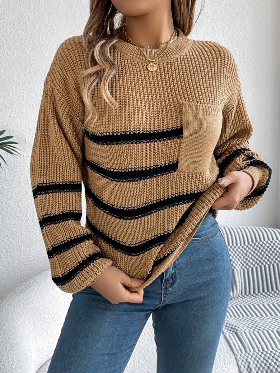 Striped Round Neck Long Sleeve Sweater - S. M. & Co.