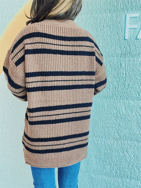 Striped Round Neck Long Sleeve Sweater - S. M. & Co.